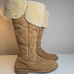 UGG Tall Shearling Cuff Suede Boots - Chestnut